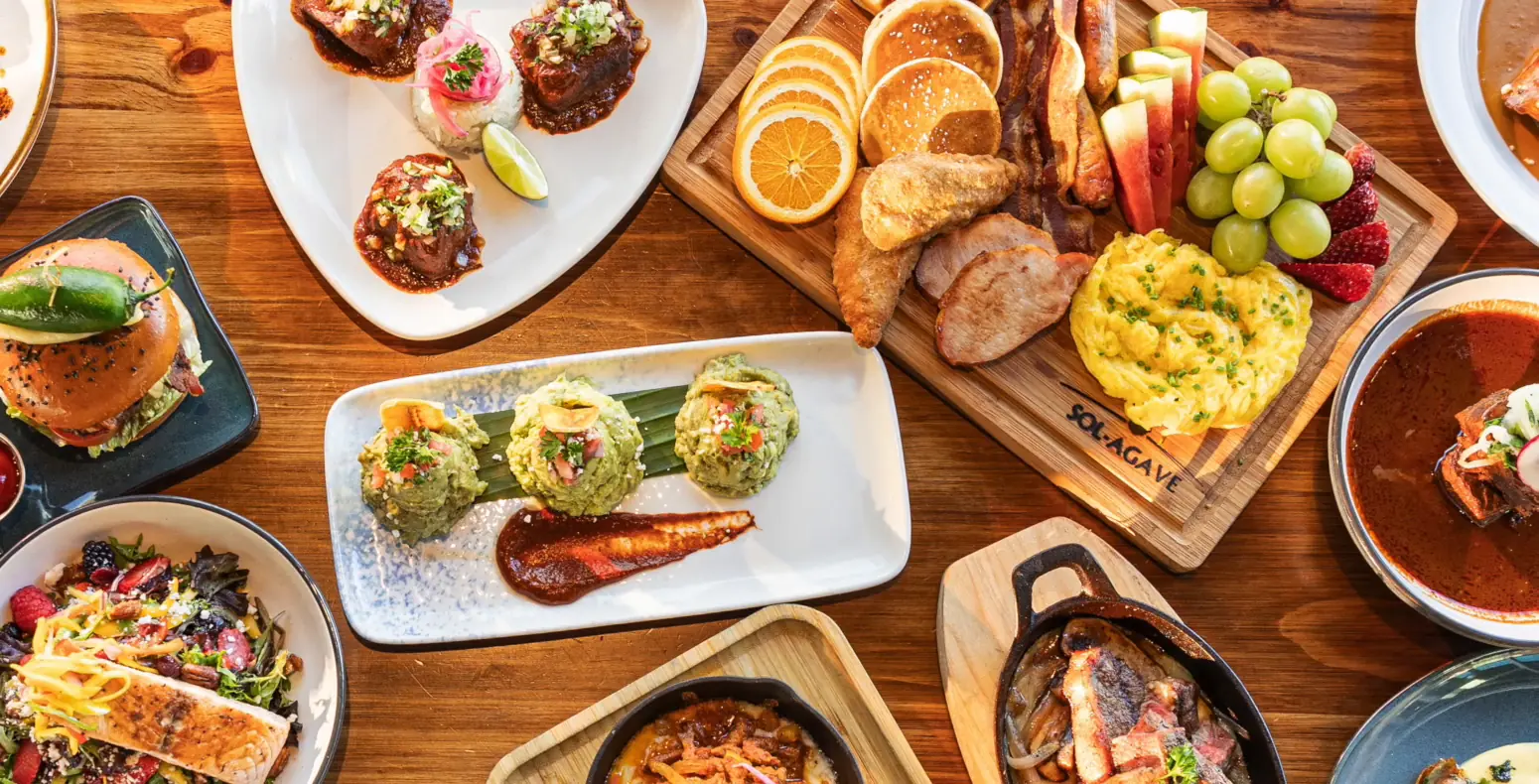 A table full of Sol Agave dishes